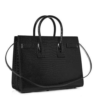 Saint Laurent Patent Crocodile Embossed Small Sac de Jour Black 3 of 12