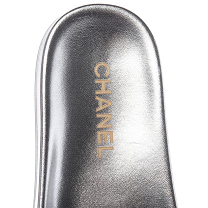 Chanel Metallic Lambskin Chain Flat Sandals 38 Silver 6 of 11