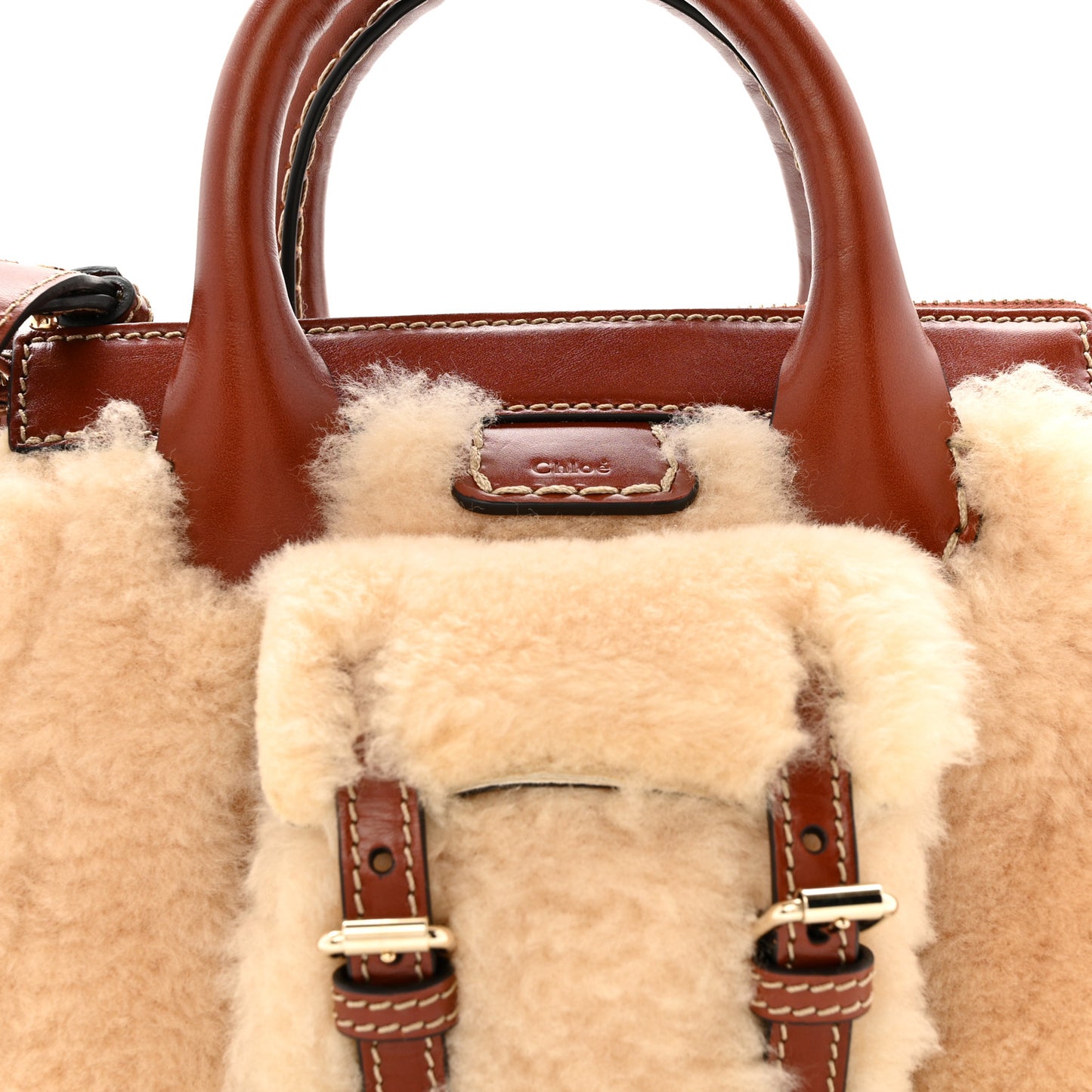 Shearling Vegetable Tanned Calfskin Mini Edith Sepia Brown