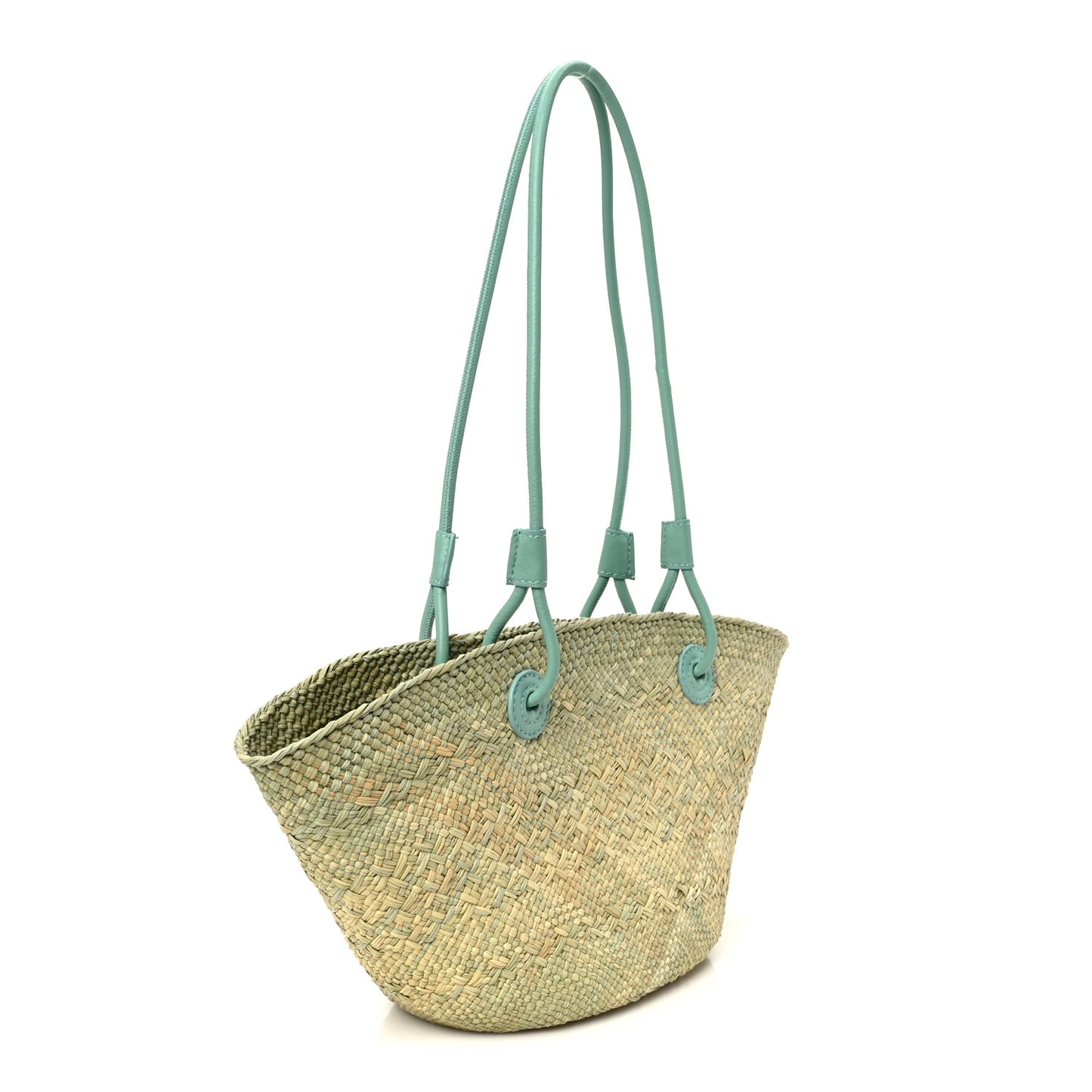 Calfskin Raffia Small Anagram Basket Tote Bag Natural Fresh Mint