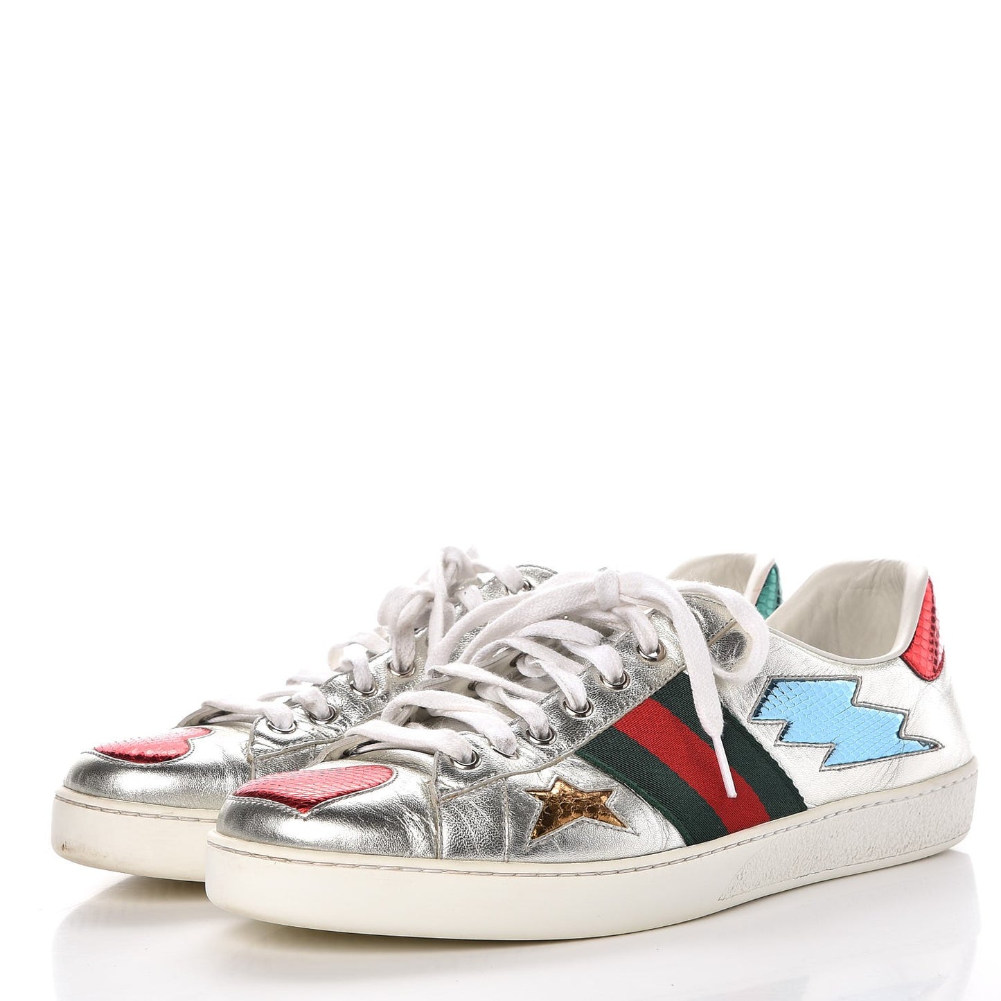 Metallic Nappa Ayers Web Lightning Bolt Embroidered Mens Ace Sneakers 9 Silver