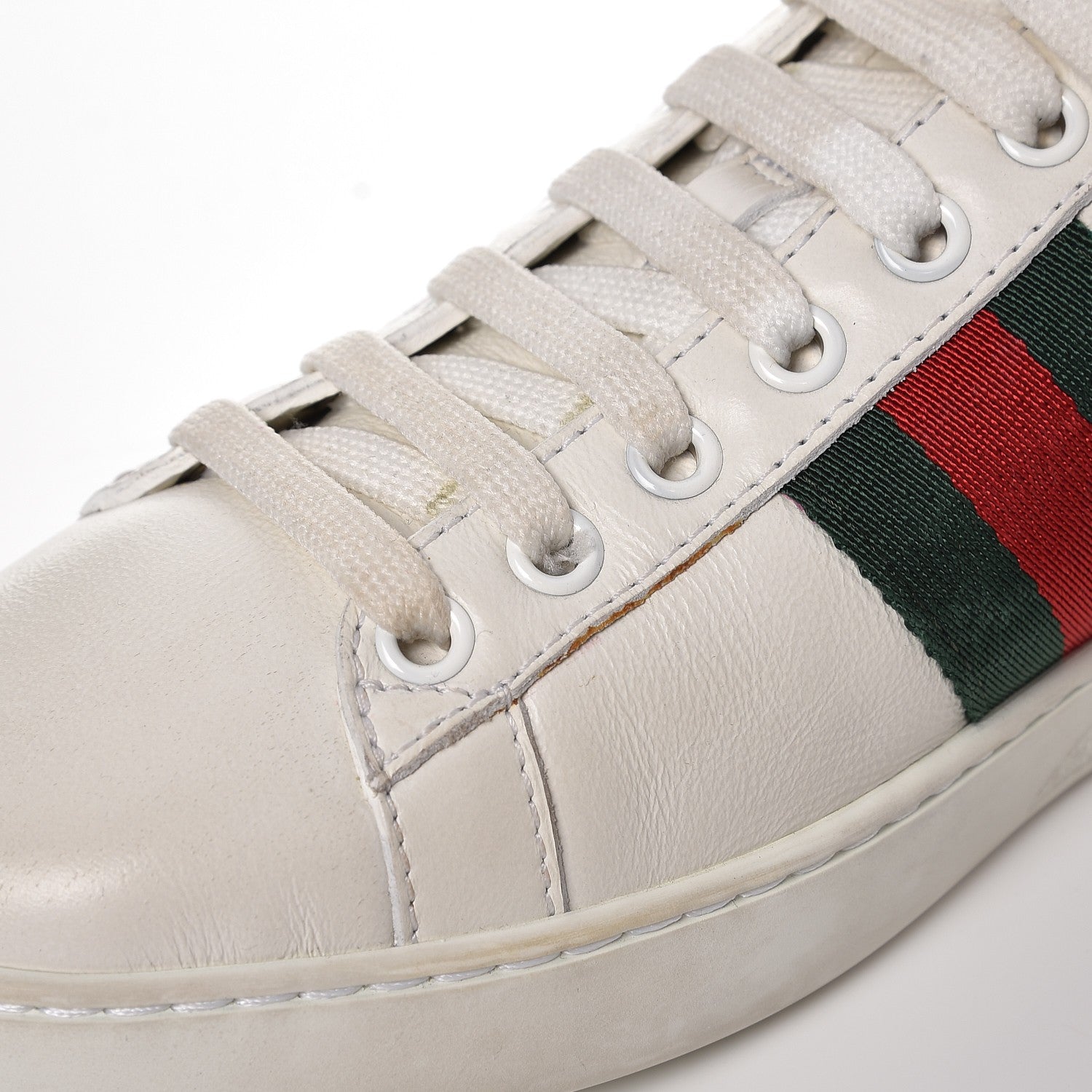 Gucci Calfskin Crocodile Web Ace Sneakers 37 White Green 12 of 21