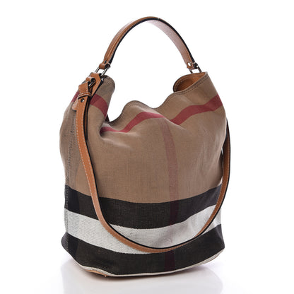 Burberry Canvas Mega Check Medium Ashby Hobo Saddle Brown 3 of 10
