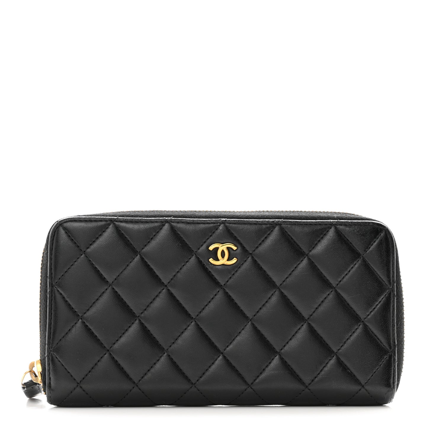 Lambskin Quilted Large Gusset Zip Around Wallet Black