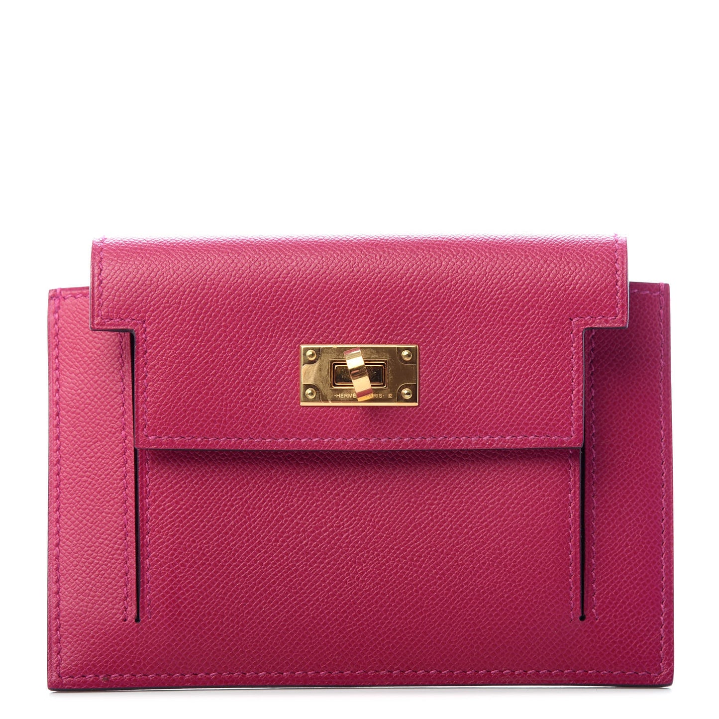 Madame Calfskin Kelly Pocket Compact Wallet Rose Pourpre