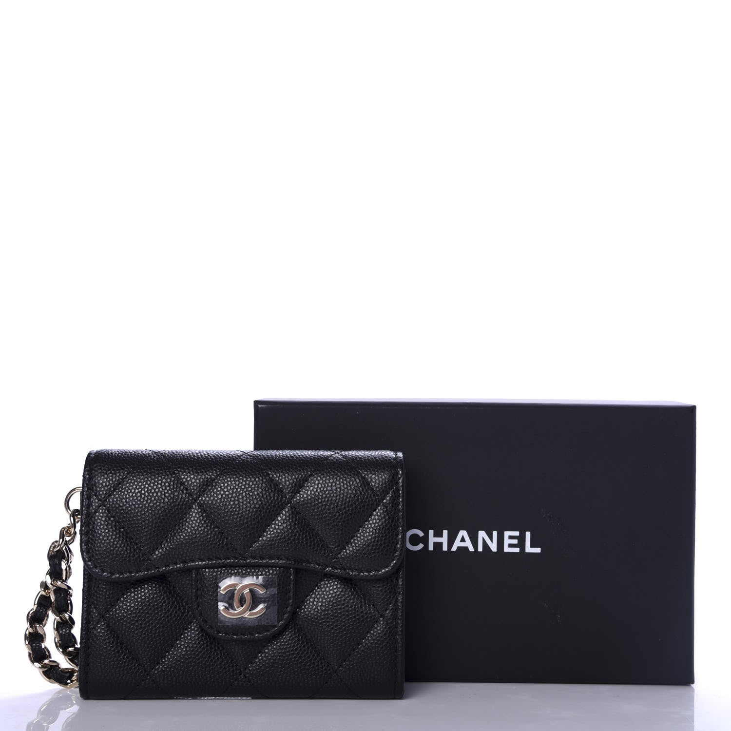 Chanel Caviar Quilted Flap Card Holder Chain Wristlet Black 9 of 9