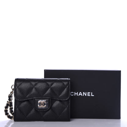 Chanel Caviar Quilted Flap Card Holder Chain Wristlet Black 9 of 9