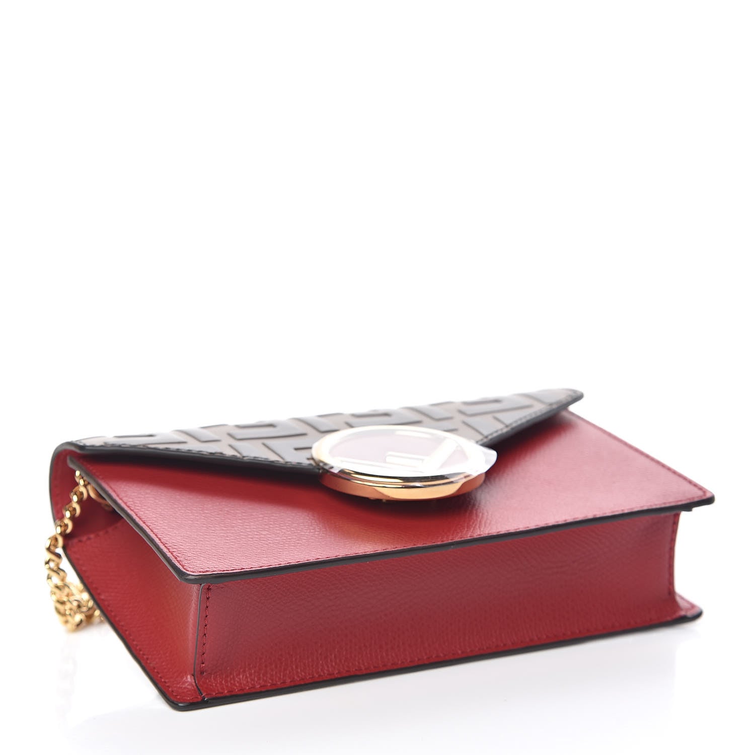 Fendi Vitello Cruise F is Fendi Bi-Color FF 1974 Embossed Envelope Belt Bag Maya Black Fragola 5 of 12