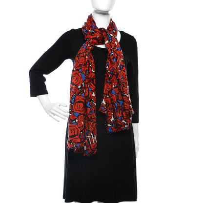 Louis Vuitton Silk Wool Cashmere Rock'n'Roses Stole Red 2 of 6