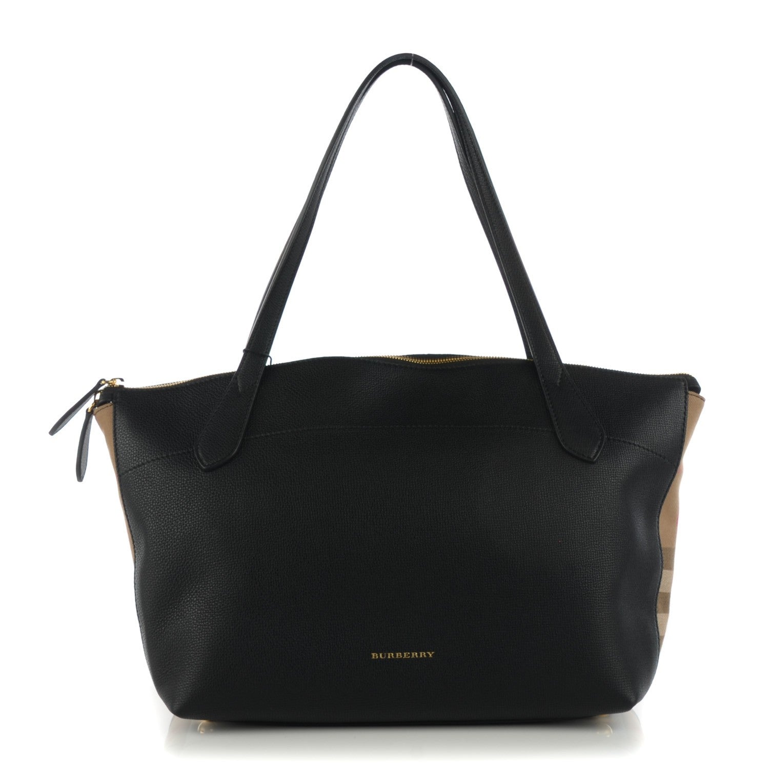 Burberry Derby Calfskin House Check Medium Welburn Tote Black 1 of 7