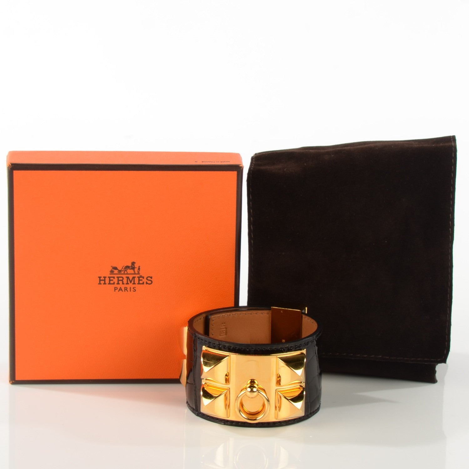 Hermes Shiny Alligator Collier De Chien CDC Bracelet S Black 7 of 7