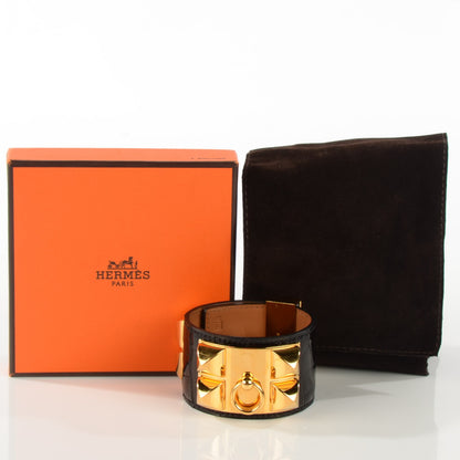 Hermes Shiny Alligator Collier De Chien CDC Bracelet S Black 7 of 7