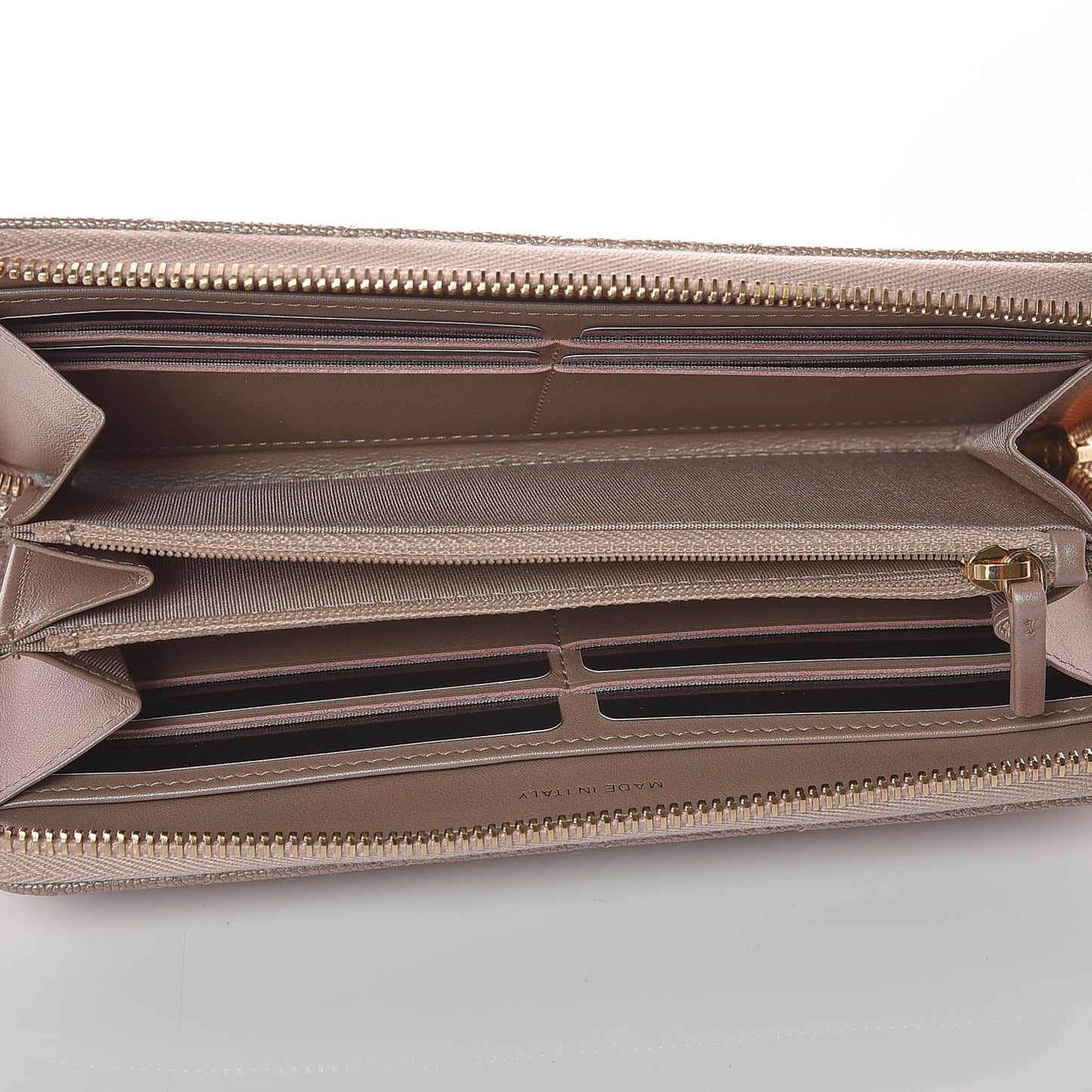 Iridescent Caviar Quilted Long Zip Around Wallet Beige