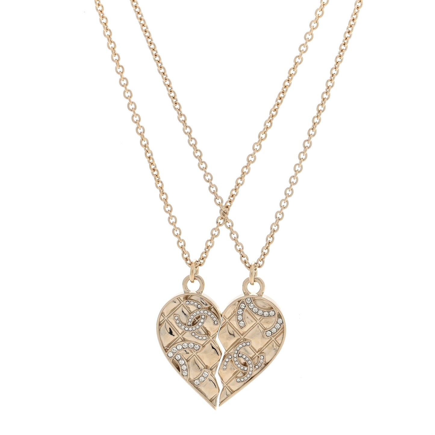 Crystal Gripoix Clover Heart CC Friendship Necklace Set Gold Multicolor