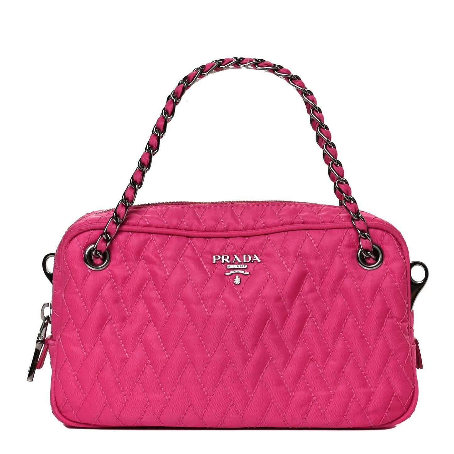 Nylon Tessuto Impuntu Quilted Shoulder Bag Fuxia
