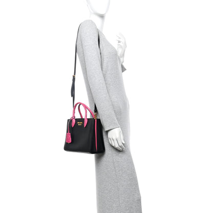 Prada Saffiano Cuir Crocodile Mini Double Bag Black Magenta 2 of 13