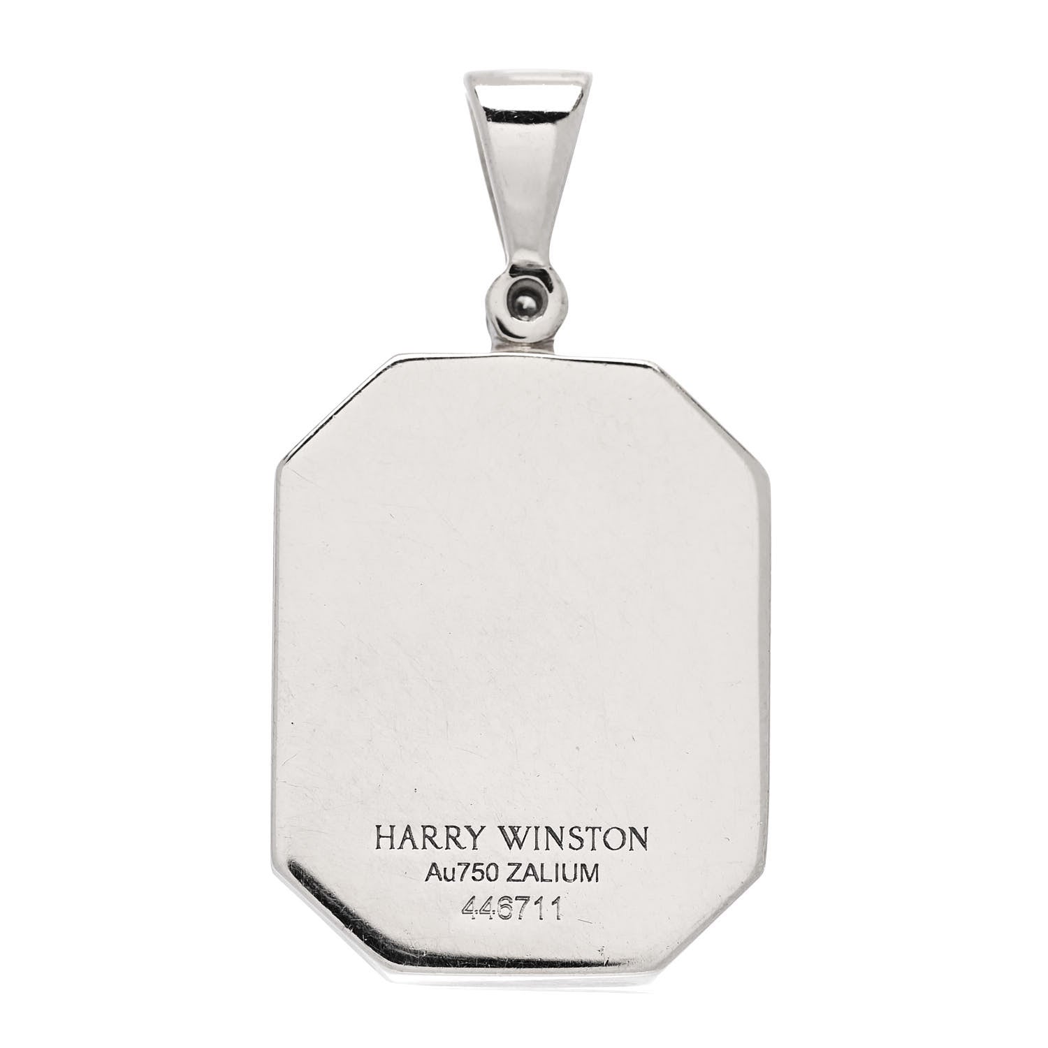 Harry Winston 18K White Gold Diamond Zalium HW Logo Pendant 3 of 4