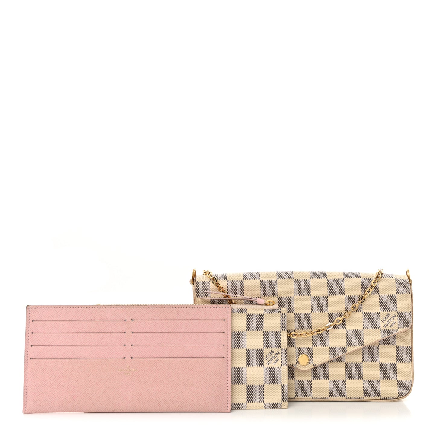 Damier Azur Pochette Felicie Chain Wallet Rose Ballerine