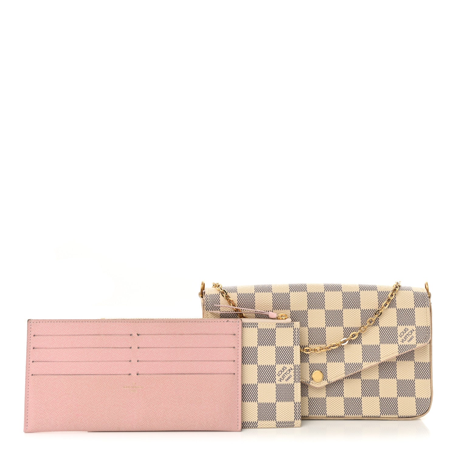 Louis Vuitton Damier Azur Pochette Felicie Chain Wallet Rose Ballerine 3 of 13