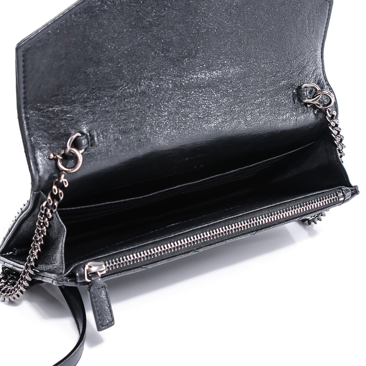 Calfskin Matelasse Chevron Monogram Chain Wallet Black