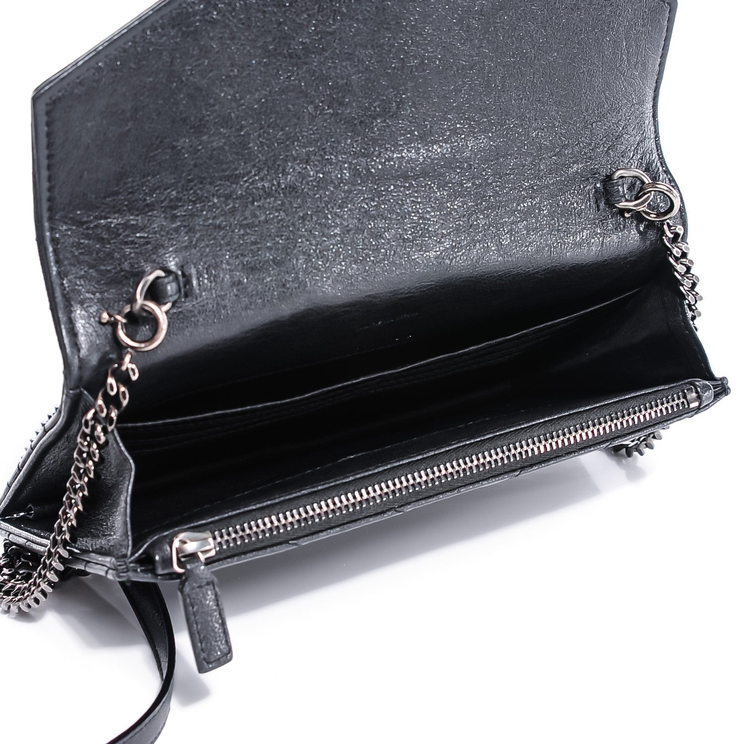 Saint Laurent Calfskin Matelasse Chevron Monogram Chain Wallet Black 5 of 8