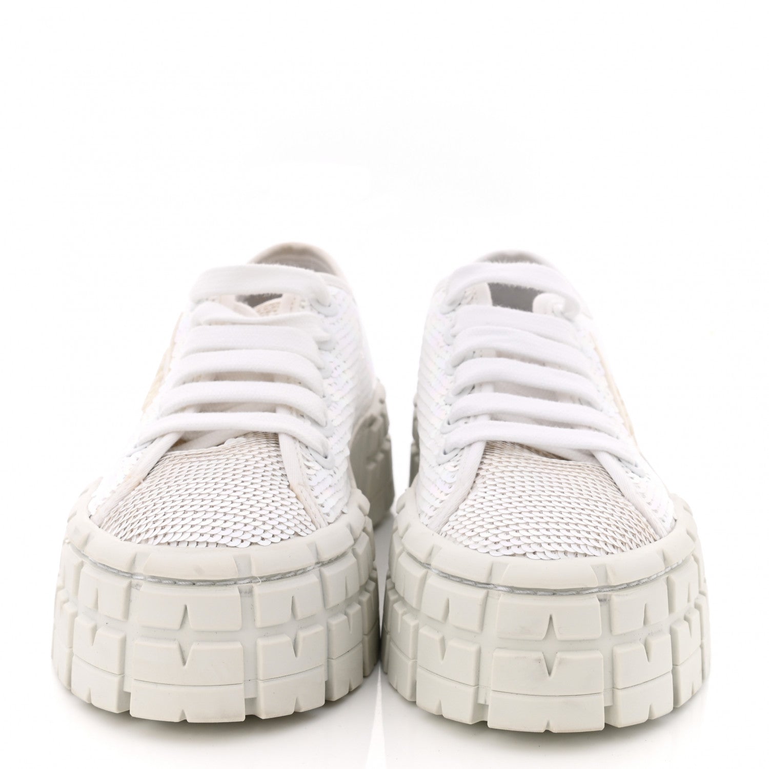 Prada Paillettes Triangle Logo Double Wheel 50mm Sneakers 37 White 2 of 10