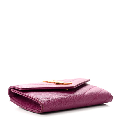 Saint Laurent Grain De Poudre Matelasse Chevron Small Monogram Envelope Wallet Dark Grape 4 of 6