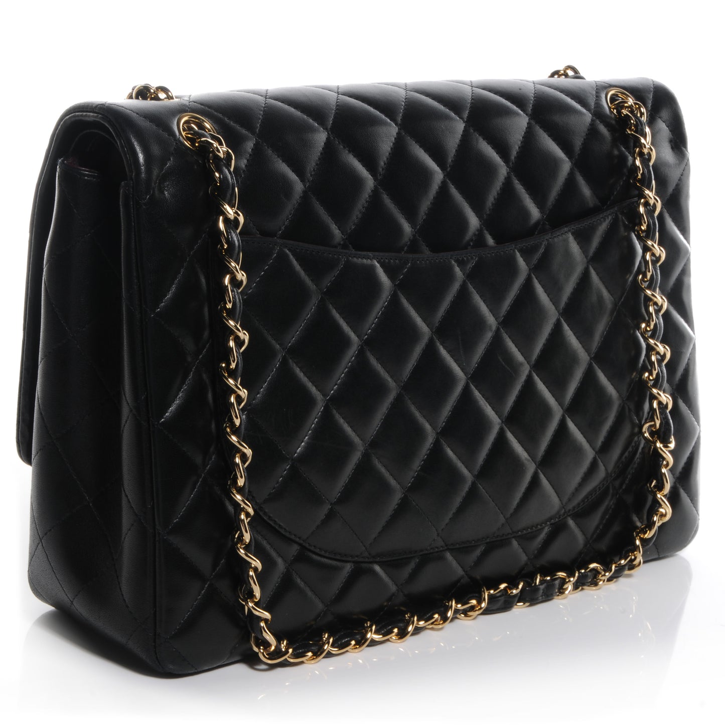 Lambskin Quilted Maxi Double Flap Black