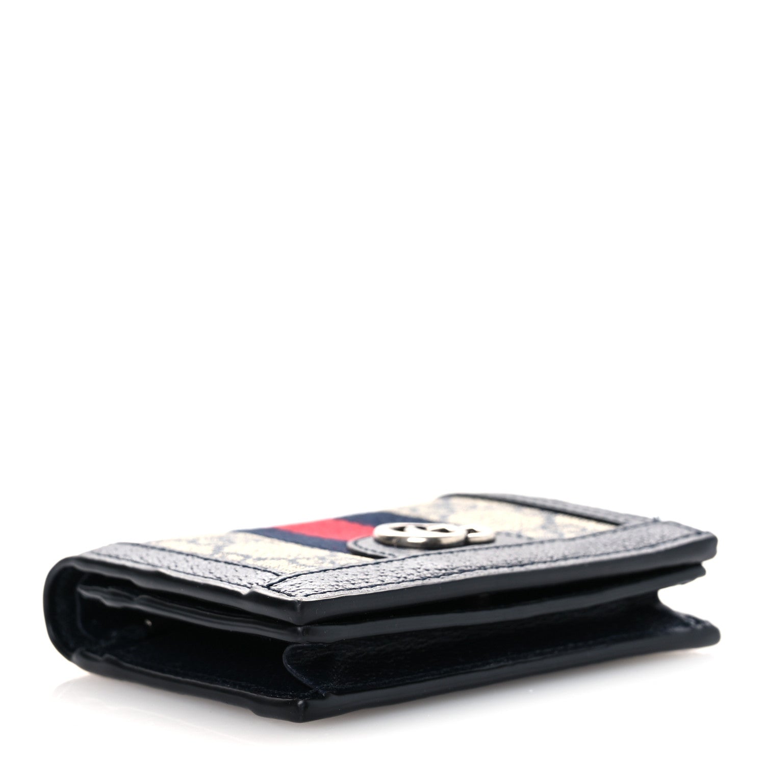 Gucci GG Supreme Monogram Textured Dollar Calfskin Web Ophidia Card Case Beige Blue 4 of 7