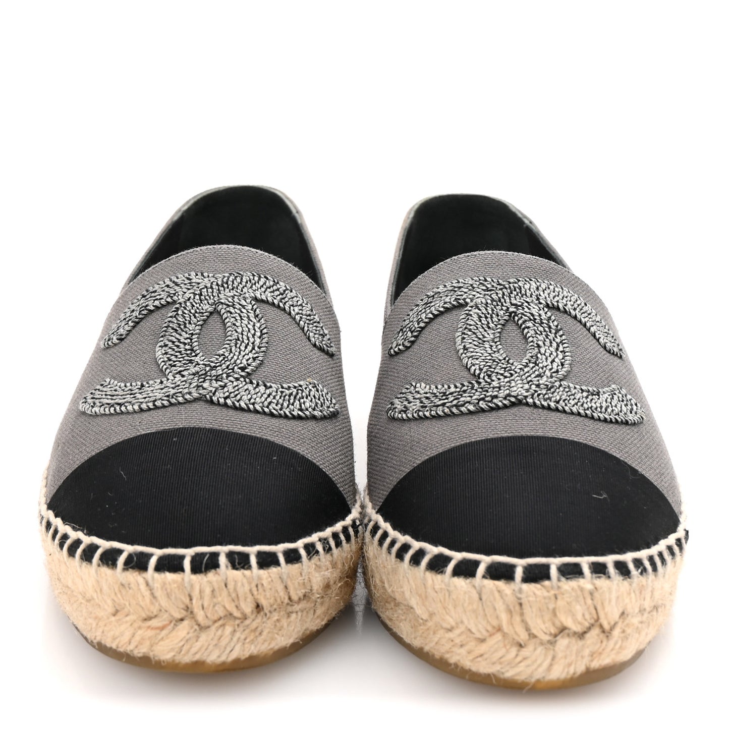Canvas Grosgrain CC Espadrilles 38 Grey Black