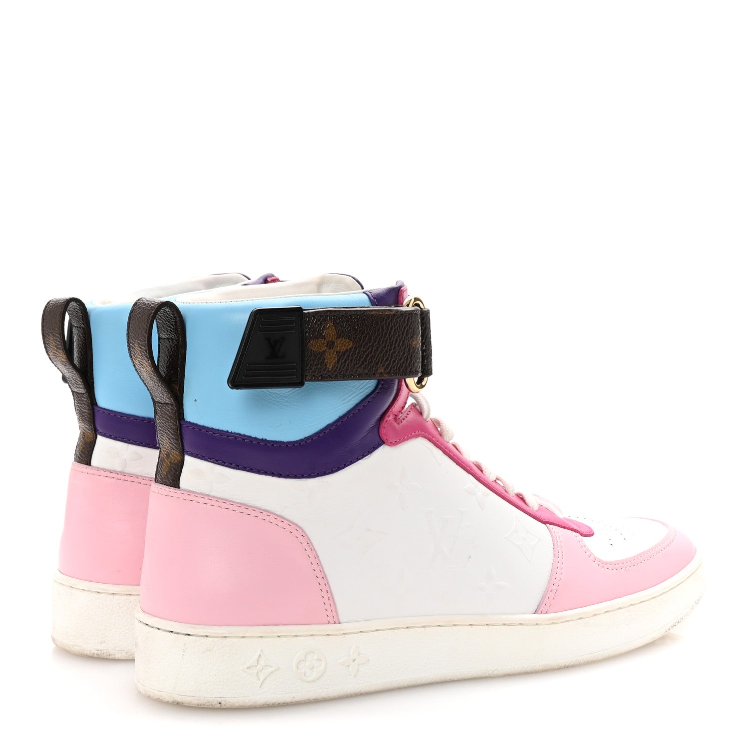 L ♡  Louis Vuitton Calfskin Monogram Boombox Sneaker Boots 38.5 White