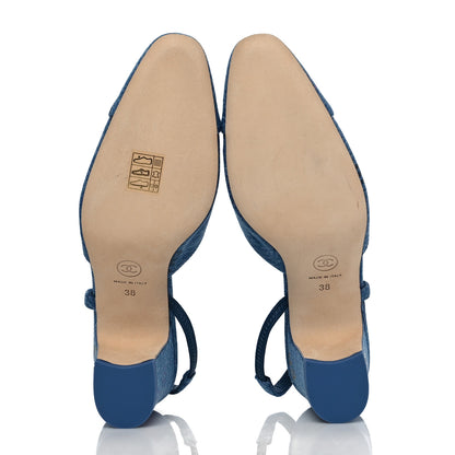 Chanel Denim Cap Toe Denim Mood Slingback Flats 38 Blue Multicolor 5 of 8