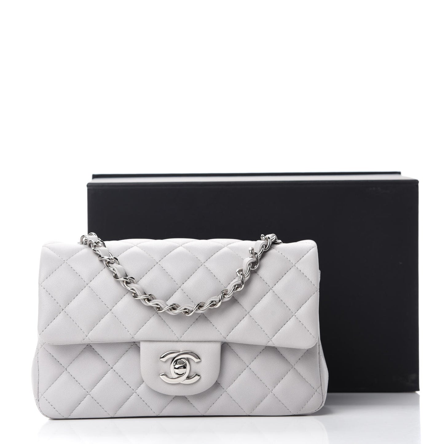 Lambskin Quilted Mini Rectangular Flap Grey