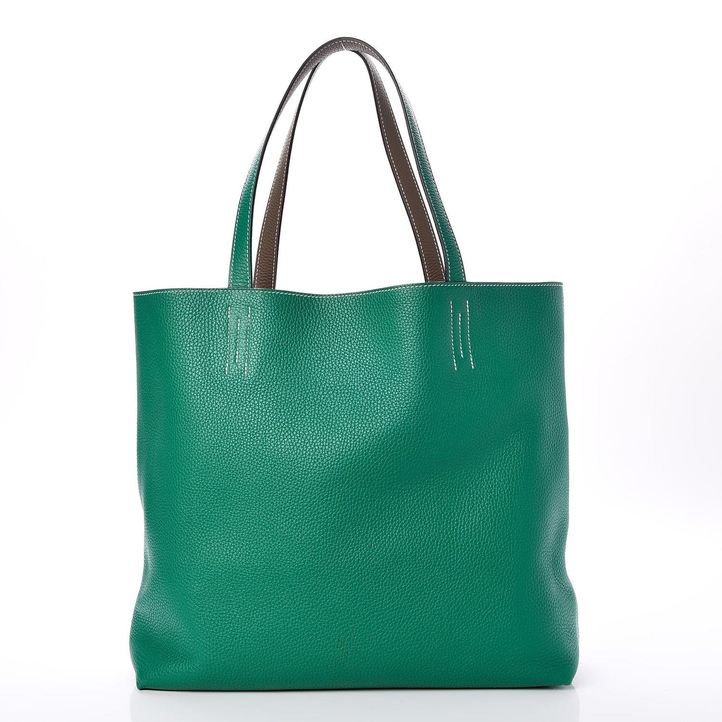 Taurillon Clemence Double Sens 45 Reversible Tote Etoupe Vert Vertigo