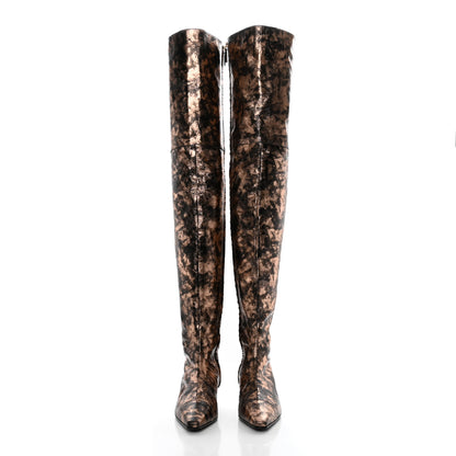 Chanel Metallic Lambskin Over the Knee Boots 37.5 Gold Black 2 of 9
