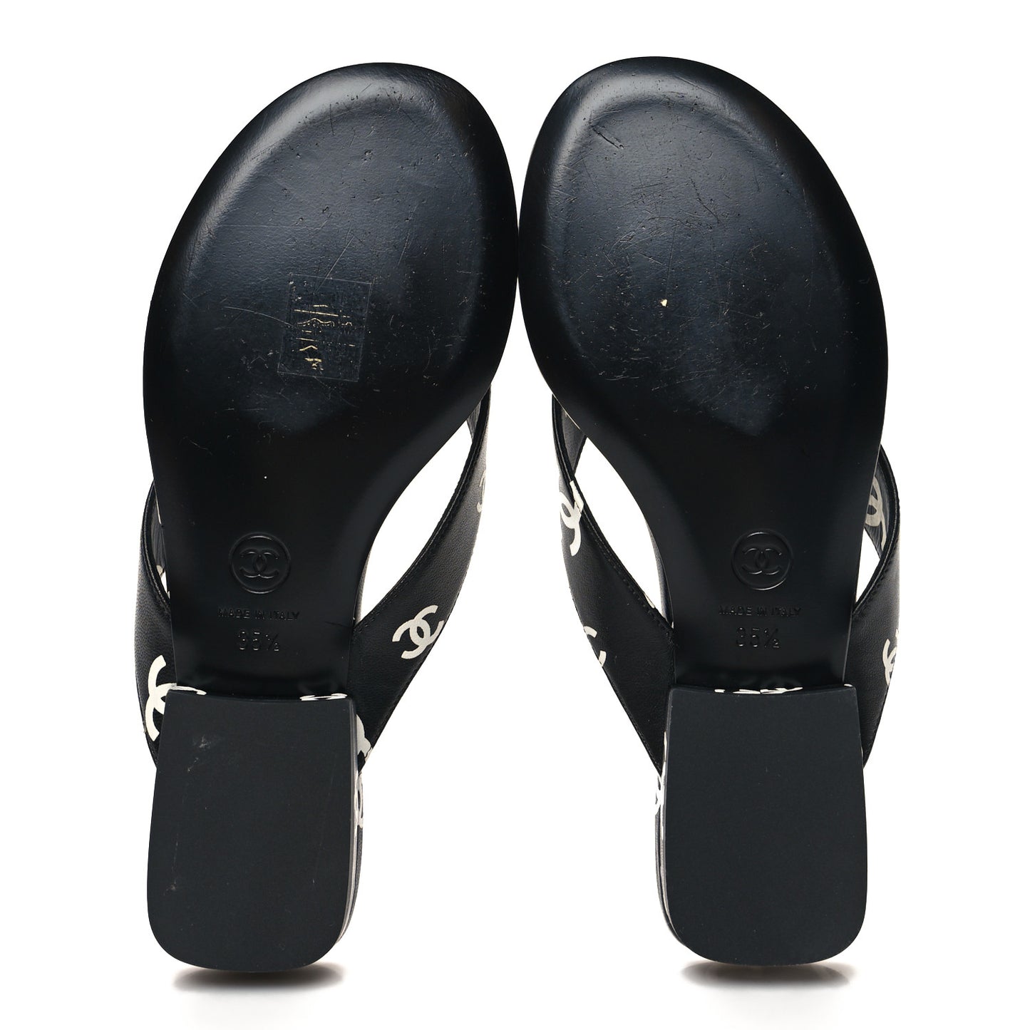 Lambskin Printed CC Thong Sandals 35.5 Black White
