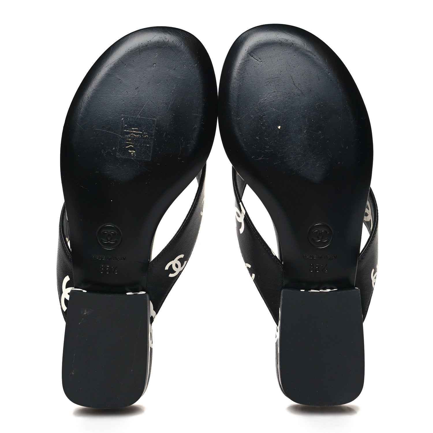 Chanel Lambskin Printed CC Thong Sandals 35.5 Black White 5 of 8