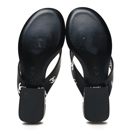 Chanel Lambskin Printed CC Thong Sandals 35.5 Black White 5 of 8