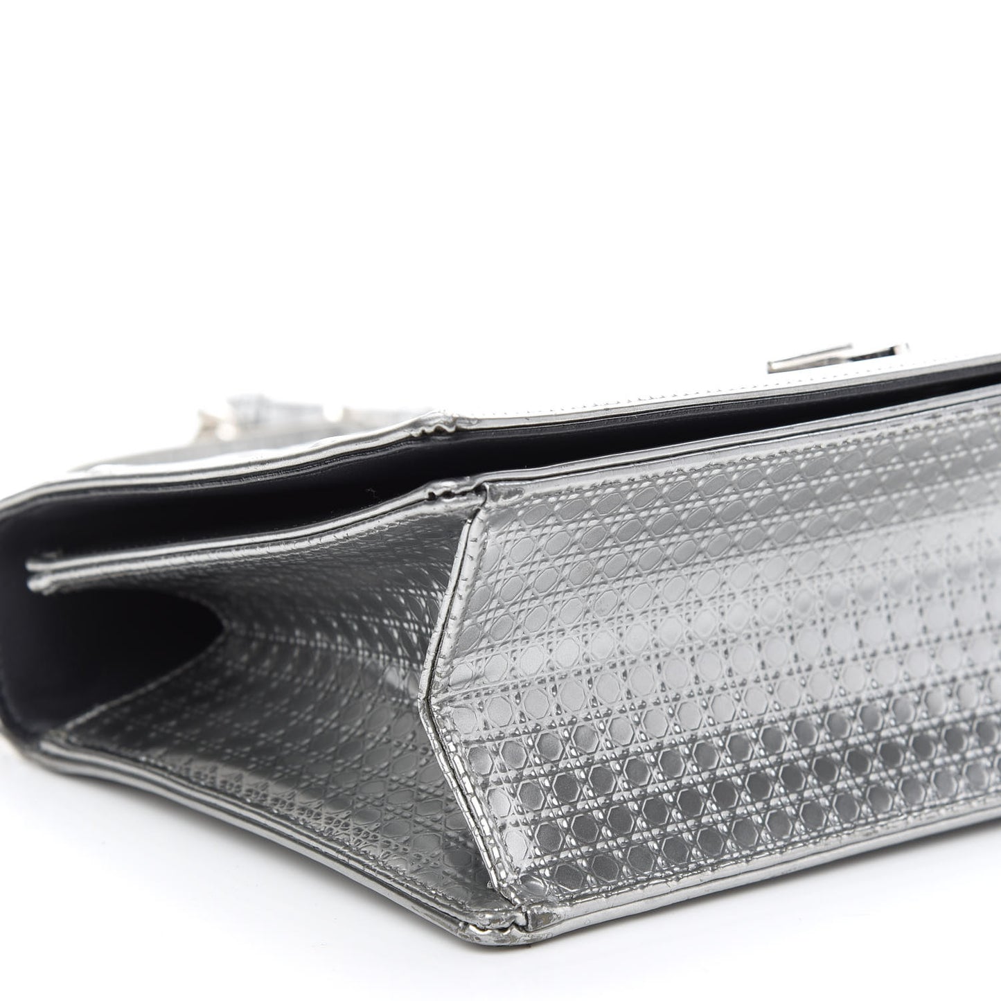 Metallic Patent Micro-Cannage Diorama Flap Bag Silver