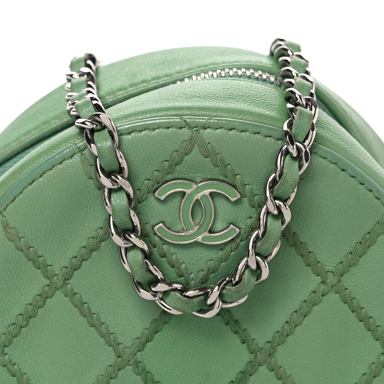 Chanel Lambskin Stitch Round Clutch With Chain Green 8 of 10