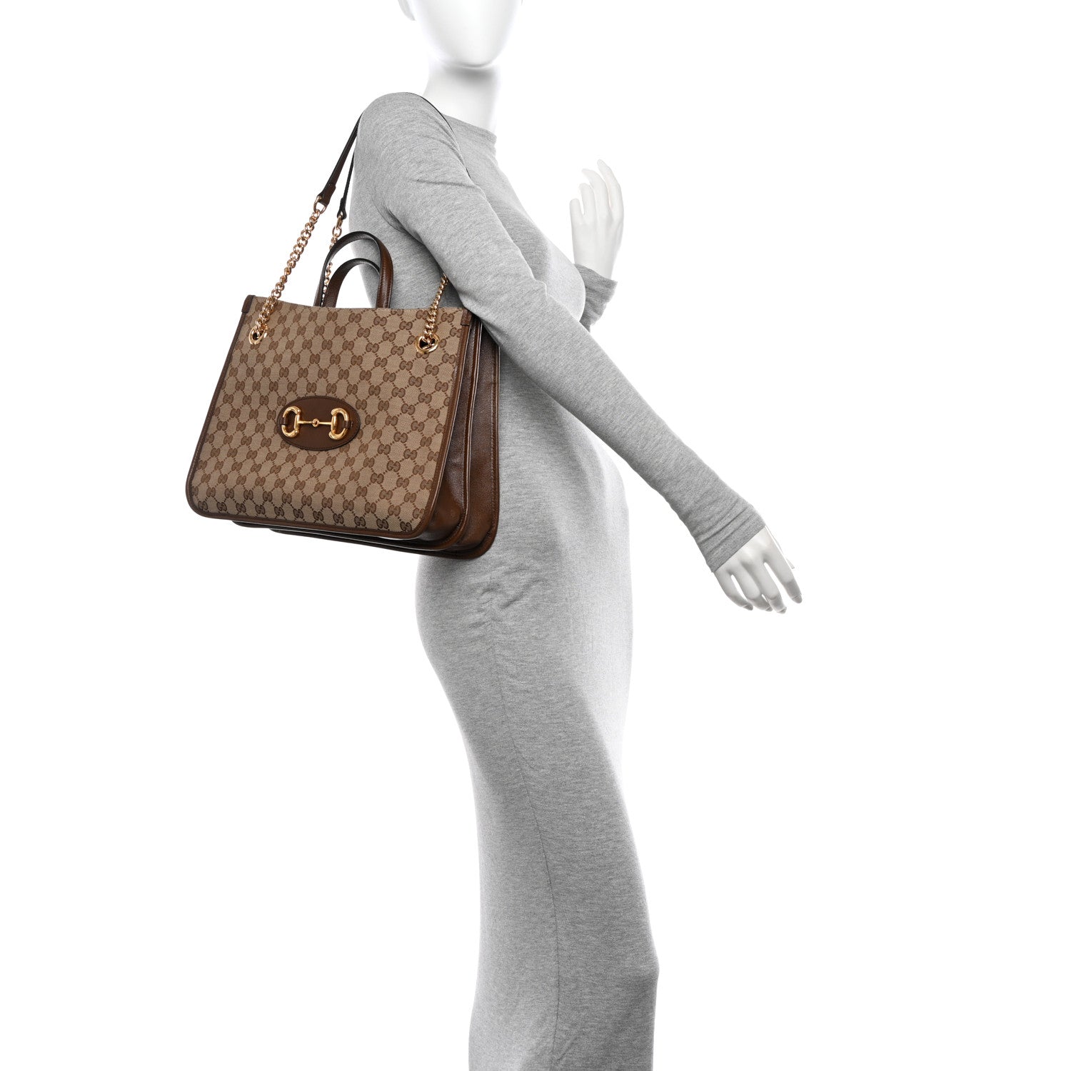 Gucci Monogram Calfskin Medium Horsebit 1955 Tote Bag Beige Brown Sugar 2 of 14