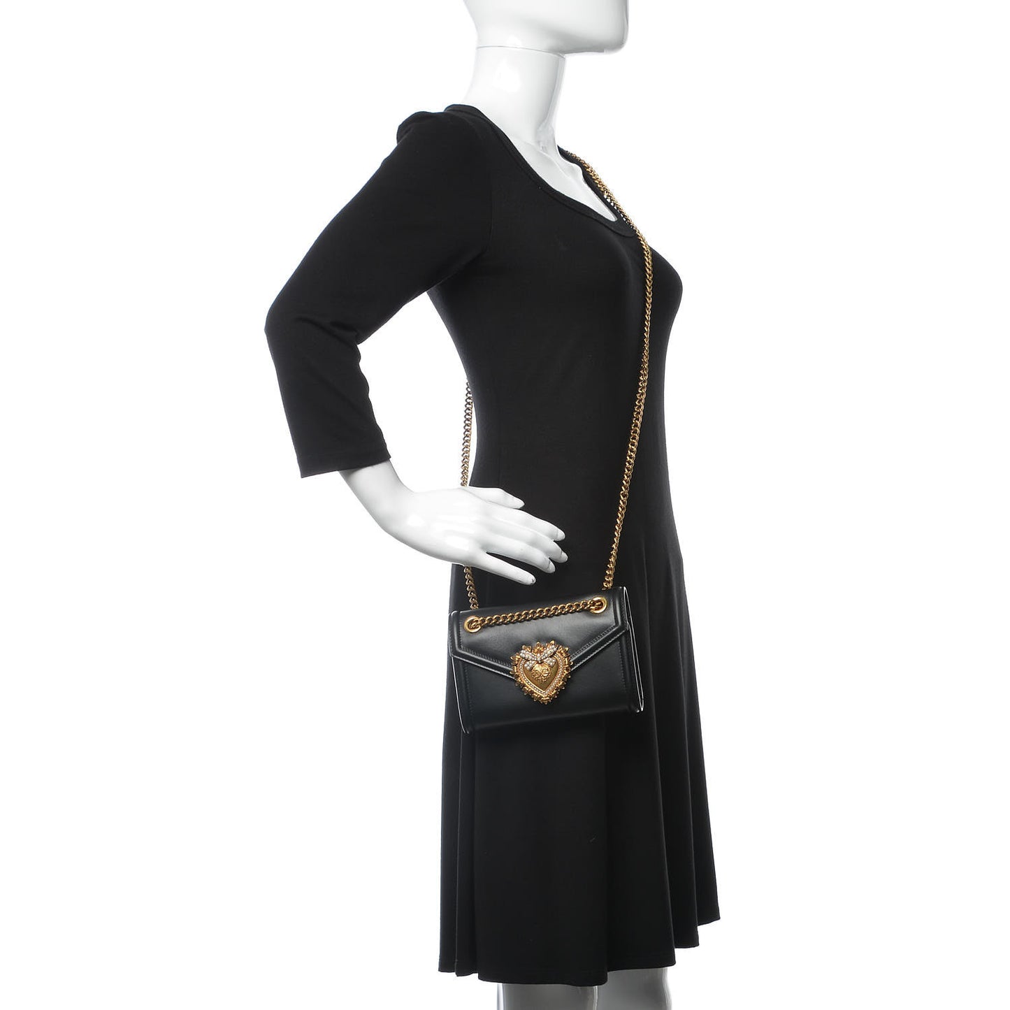 DOLCE & GABBANA Smooth Calfskin Mini Devotion Crossbody Bag Black