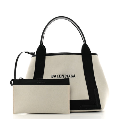 Balenciaga Cotton Canvas Satin Calfskin S Navy Cabas Natural Black 3 of 16