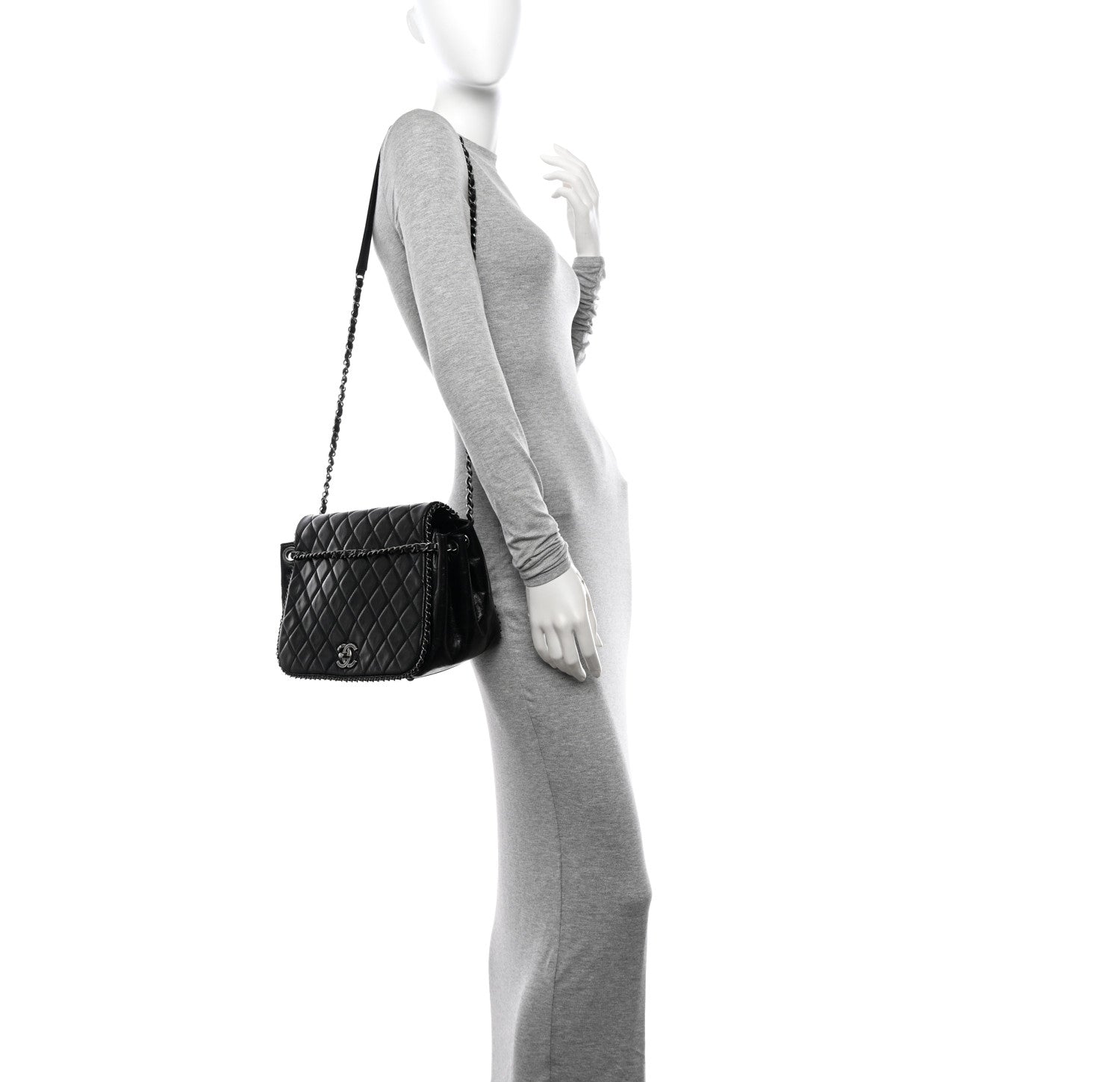 Chanel Glazed Calfskin Quilted Large CC Enchained Accordion Flap Black 2 of 11