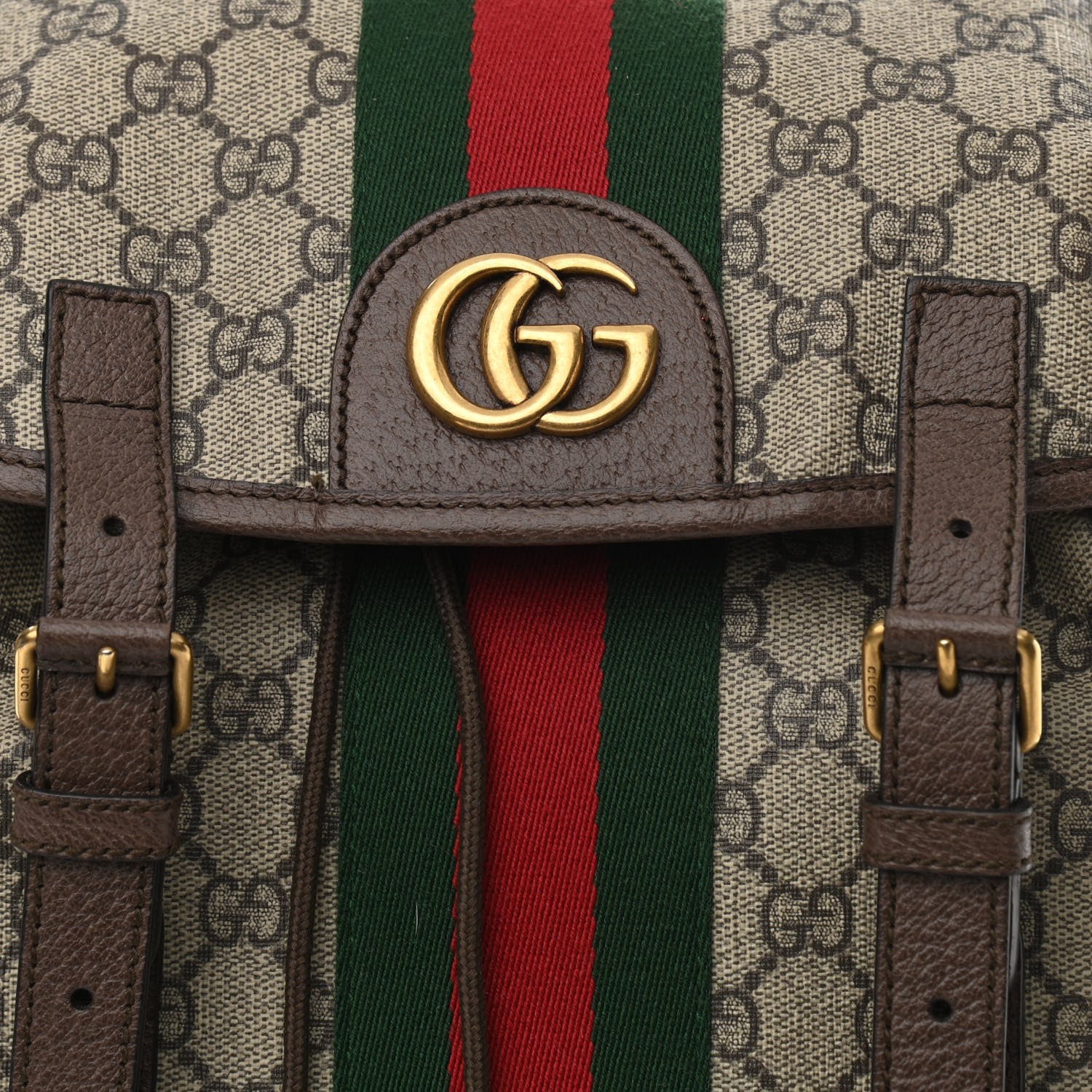 Gucci GG Supreme Monogram Medium Ophidia Double Buckle Backpack Brown 8 of 12