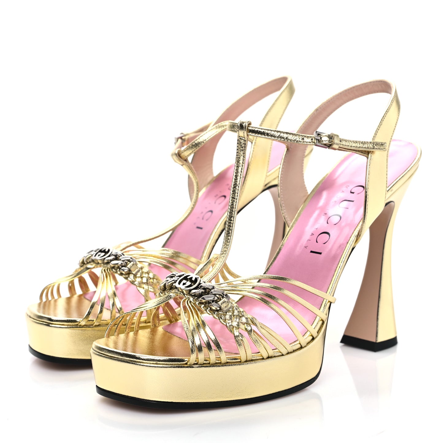 Nappa Silk Interlocking G Sandals Platform Strap Sandals 41 Platino
