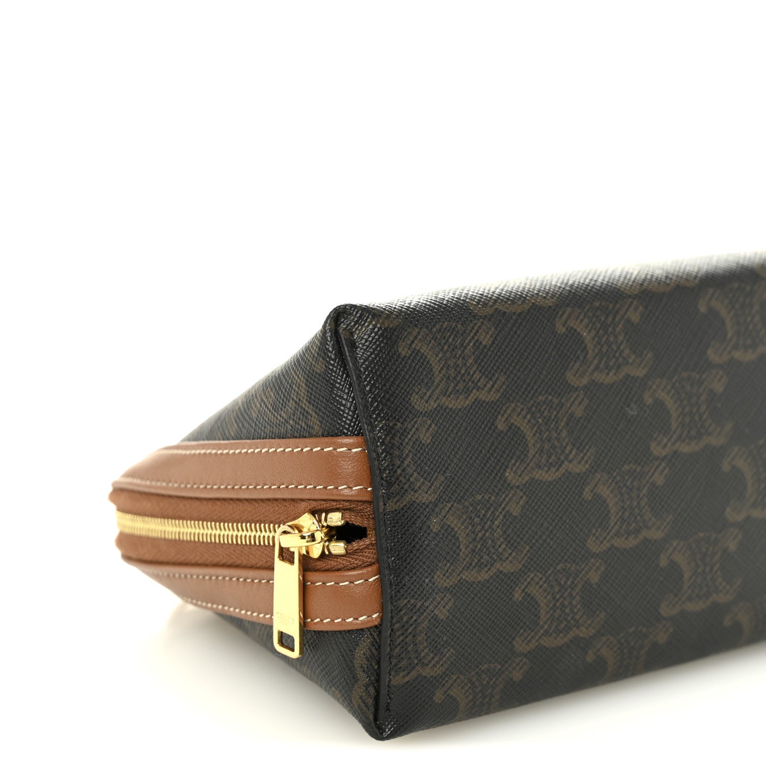 Celine Triomphe Canvas Lambskin Clutch On Chain Tan 9 of 10