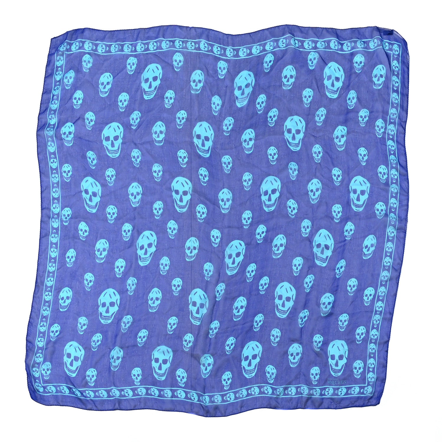 Alexander McQueen Silk Chiffon Skull Scarf Blue Turquoise 1 of 6