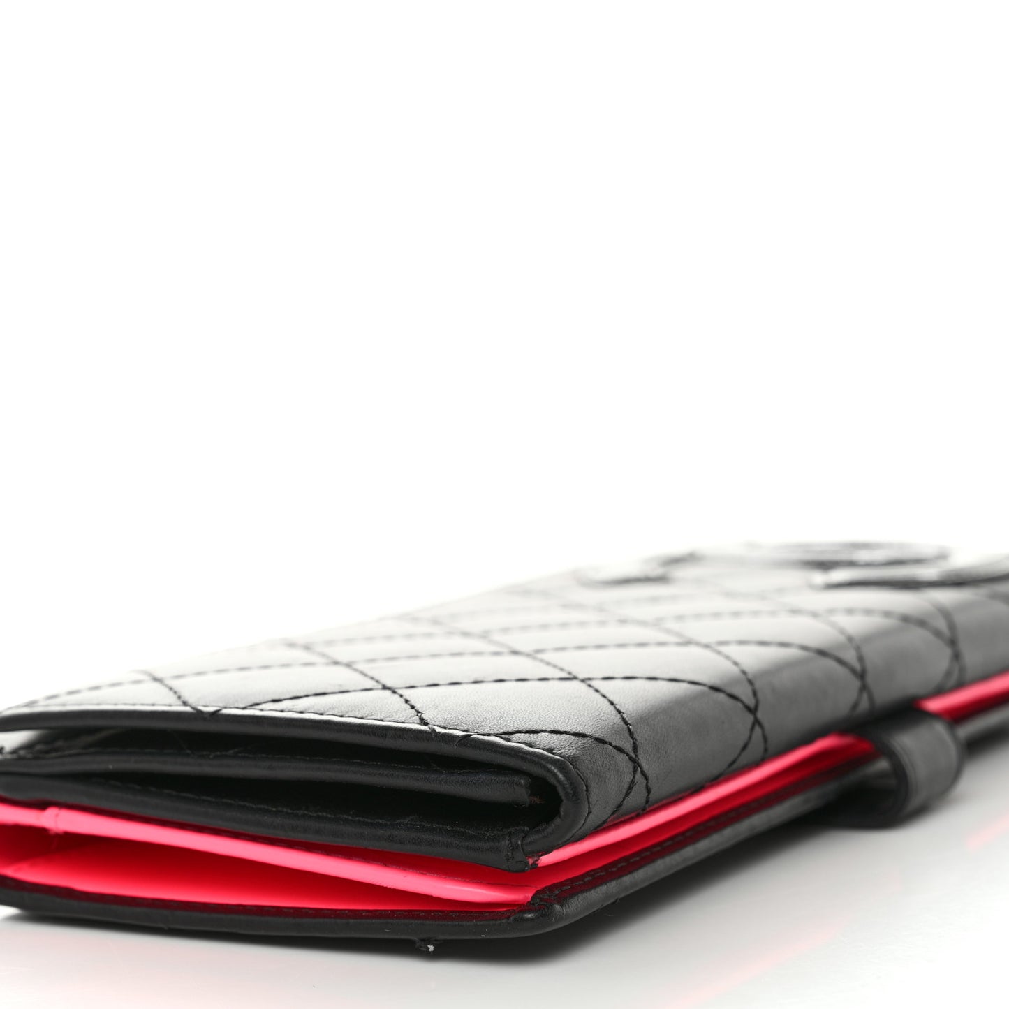 Calfskin Quilted Cambon Long Double Wallet Black