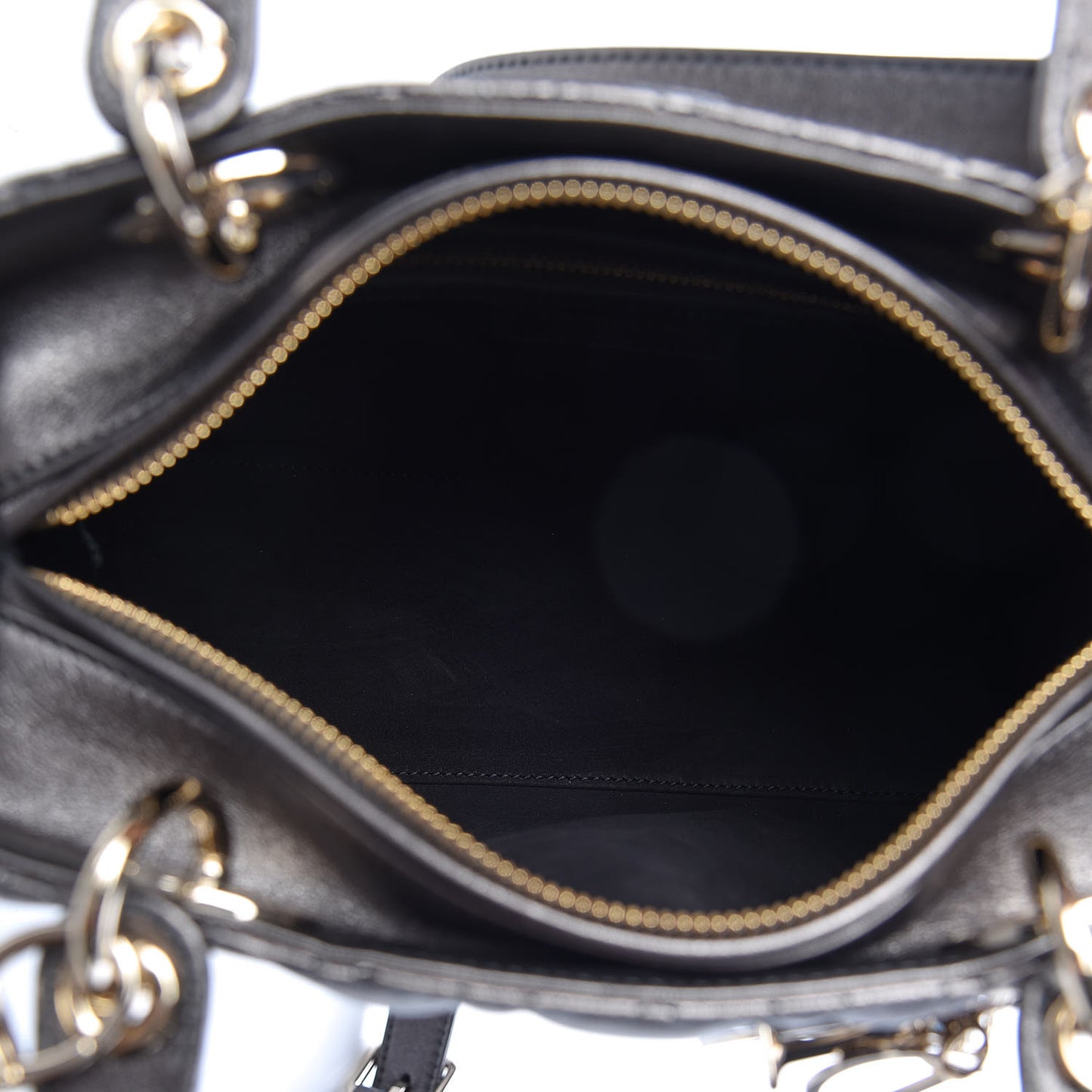 Metallic Lambskin Cannage Medium Lady Dior Gunmetal